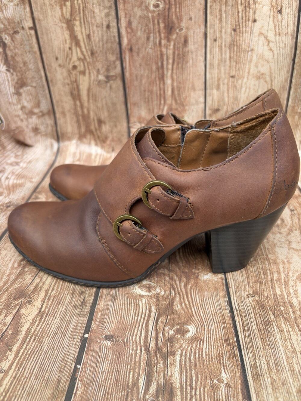 b.o.c. Born Concept Women's Brown Leather Round Toe Block Heel Pumps Zip 6.5/37